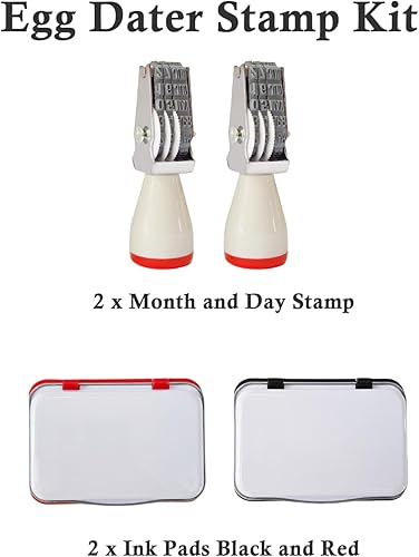 Miniatura 3 de Huevo Fechado Kit de sellos con 2 Sellos de goma y negro & Tinta roja, Juego de marcado de huevos frescos de granja para huevos de pollo pato, pavo,