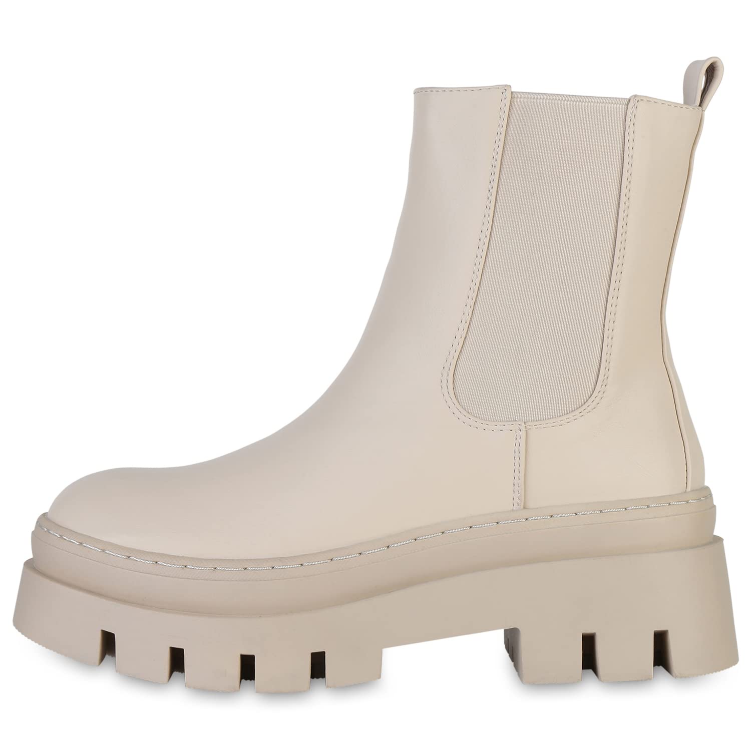 VAN HILL Damen Stiefeletten Plateau Boots mit Blockabsatz Profilsohle