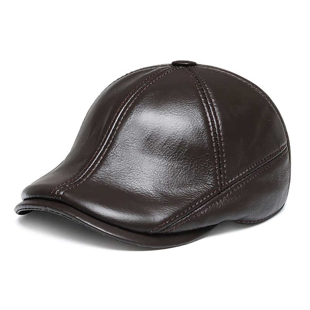 Béret en cuir véritable haut de gamme chapeau d'hiver masculin avec cache-oreilles