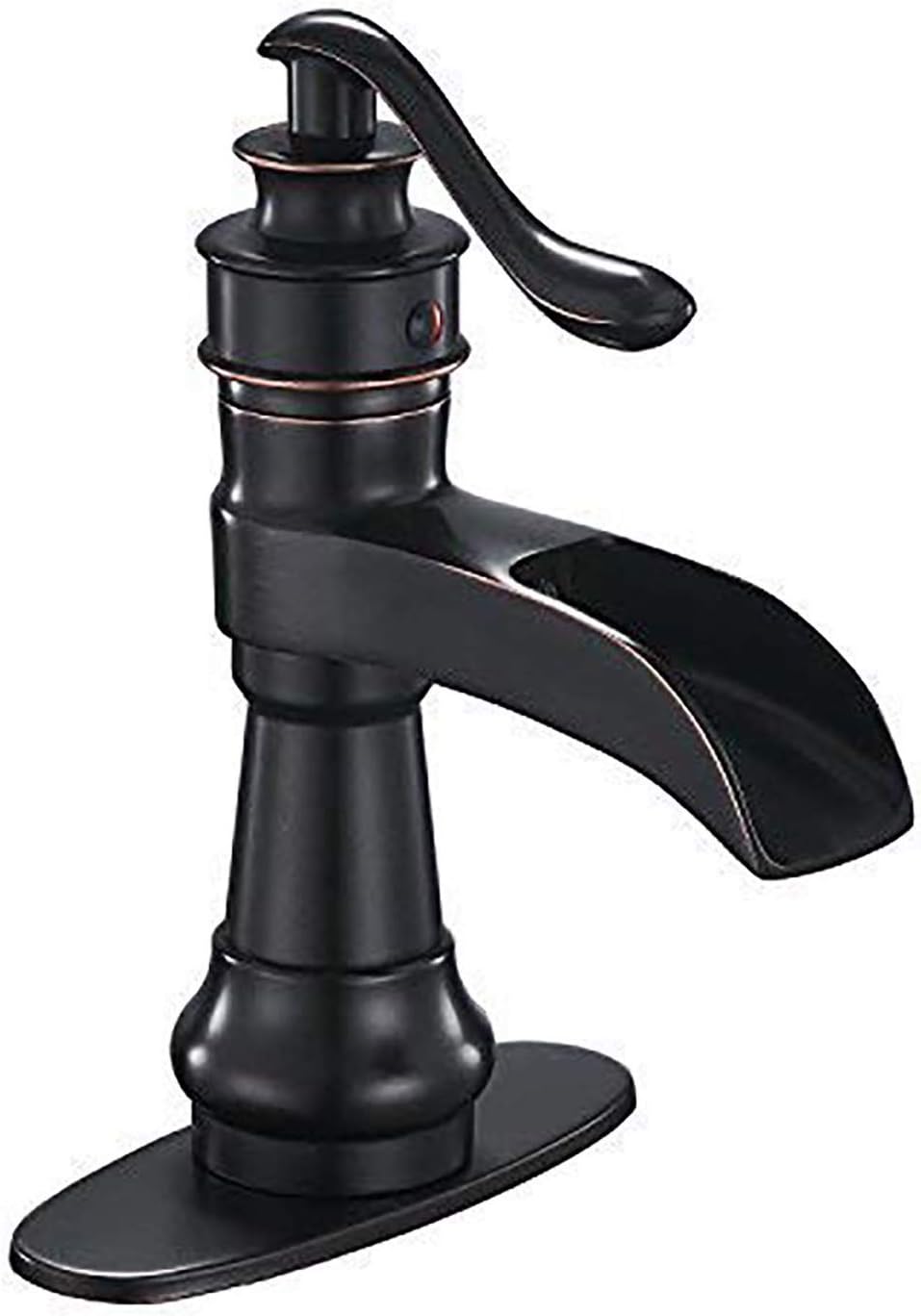 BathfinesseOil Rubbed Bronze Bathroom Faucets Waterfall Farmhouse Bath Sink Faucets Single Handle Single Hole Deck Mount Mixer Tap Commercial Lavatory with Supply Lines Hose Lead-Free