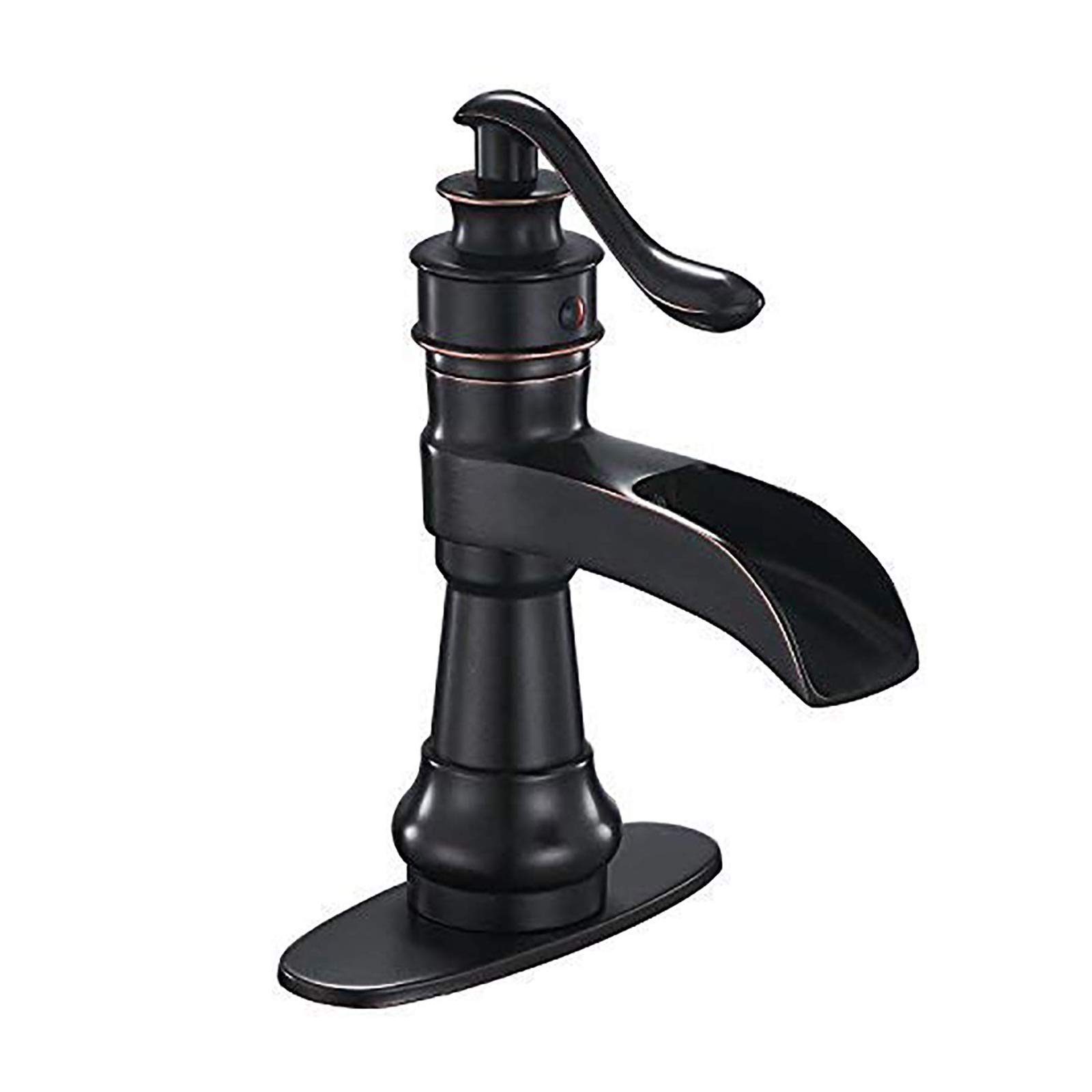 BathfinesseOil Rubbed Bronze Bathroom Faucets Waterfall Farmhouse Bath Sink Faucets Single Handle Single Hole Deck Mount Mixer Tap Commercial Lavatory with Supply Lines Hose Lead-Free