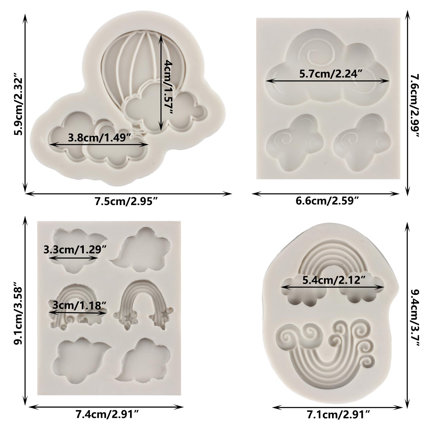 MYPRACS Set Di 4 Stampi In Silicone A Forma Di Nuvola Arcobaleno