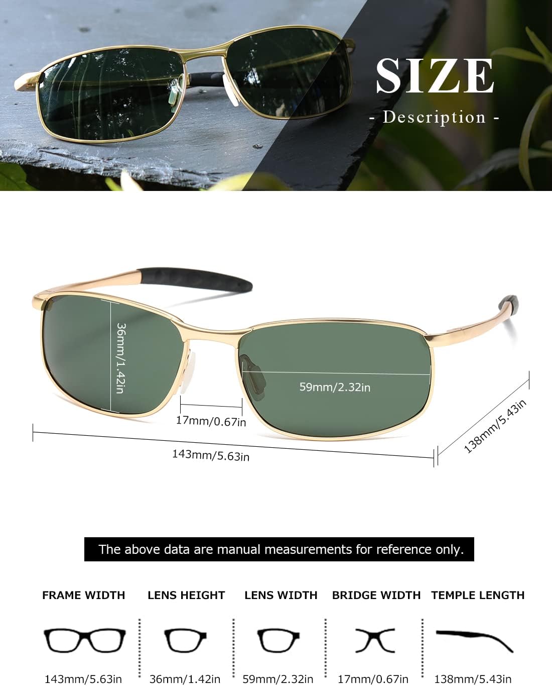 AEVOGUE Polarized Sunglasses For Men Rectangle Metal Frame Retro Sun Glasses AE0395 - Image 5