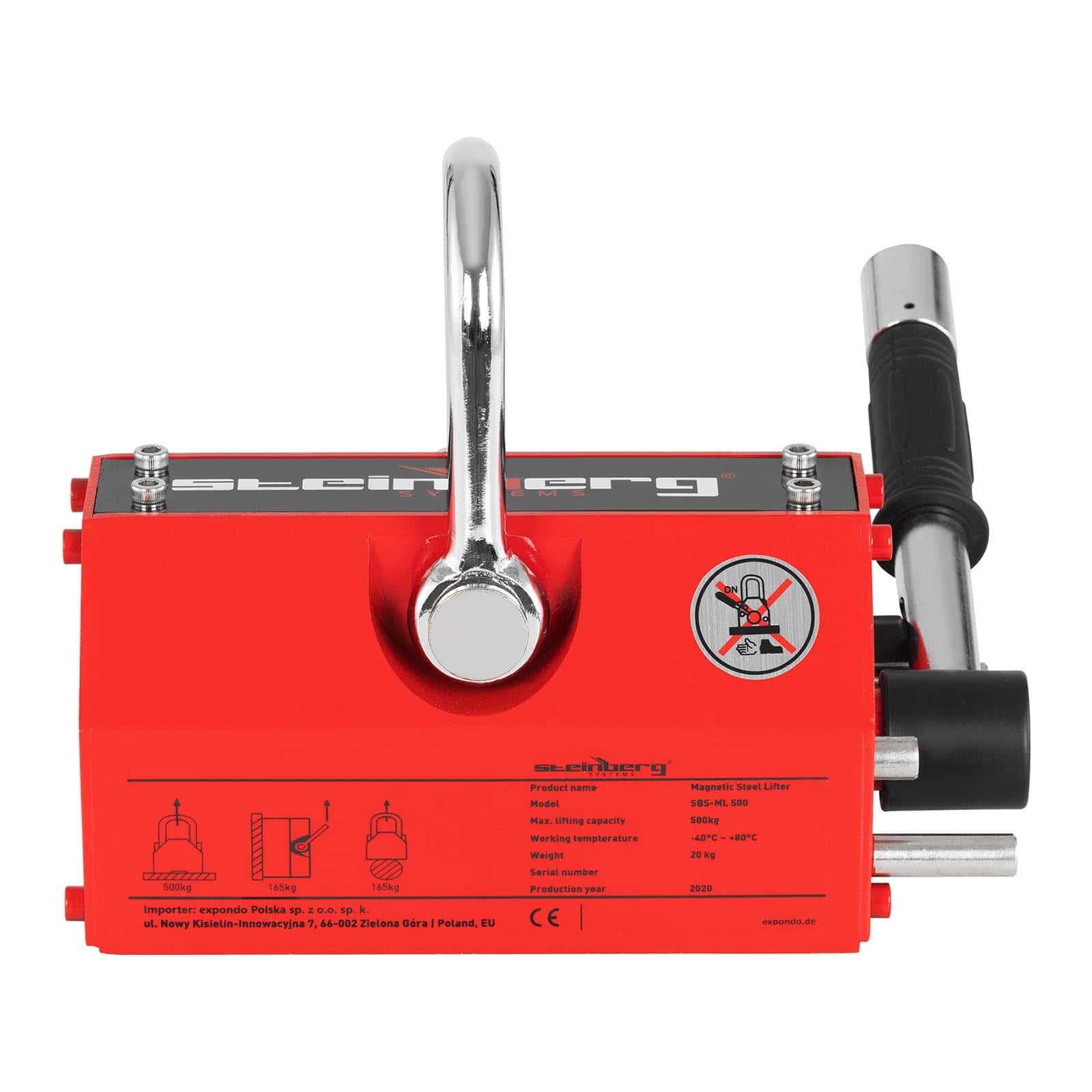 Steinberg Systems Aimant De Levage Super Puissant En Néodyme Manutention Porteur Magnétique SBS-ML 500 (Capacité de Levage 500 kg, Mécanisme de Sécurité, Force de Traction 1 500 kg, Flux Désactivable)
