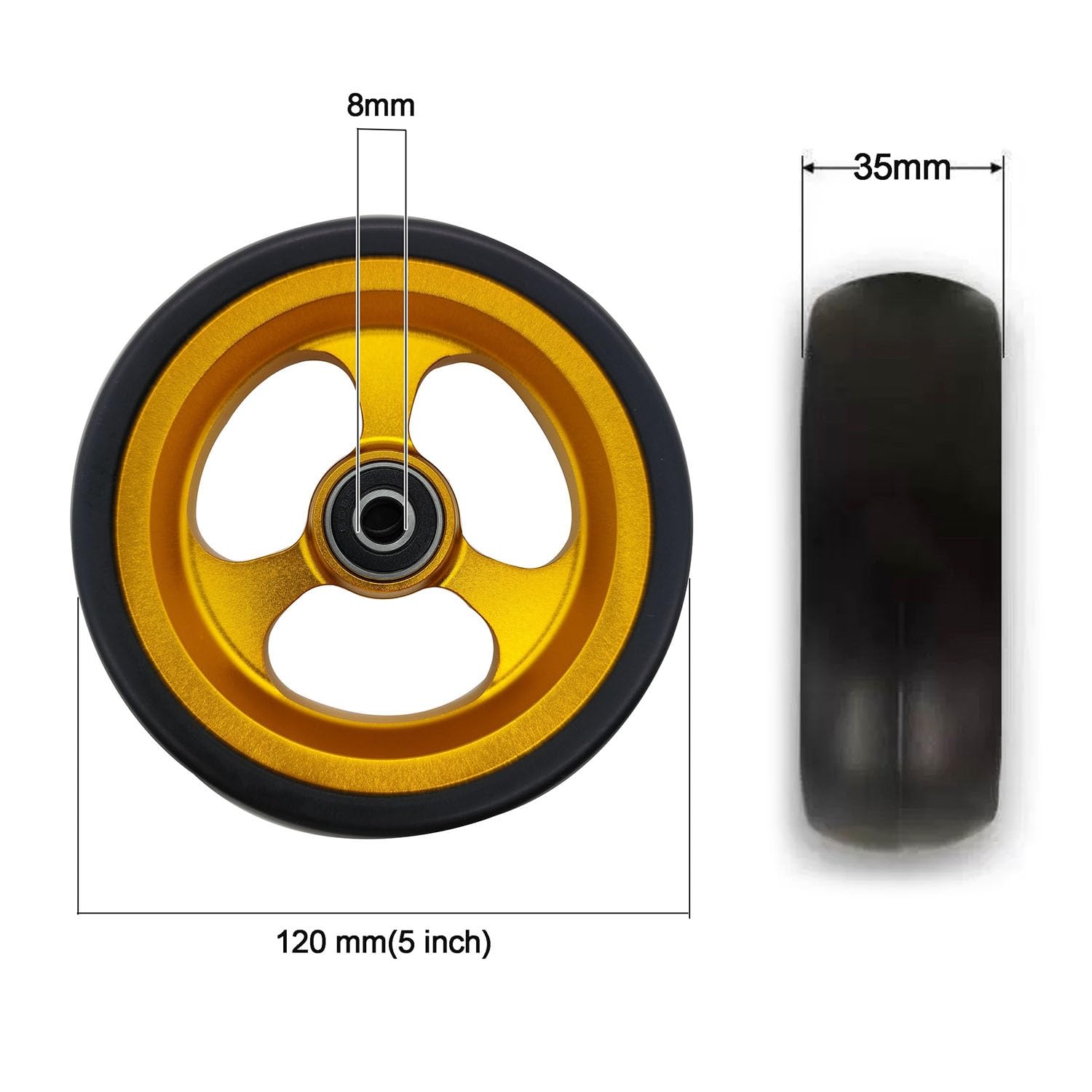 2 szt kół przednich do wózka inwalidzkiego, koła zapasowe antypoślizgowe do chodzika, opony pełne poliuretanowe, piasta koła ze stopu aluminium(120mm(5inch))