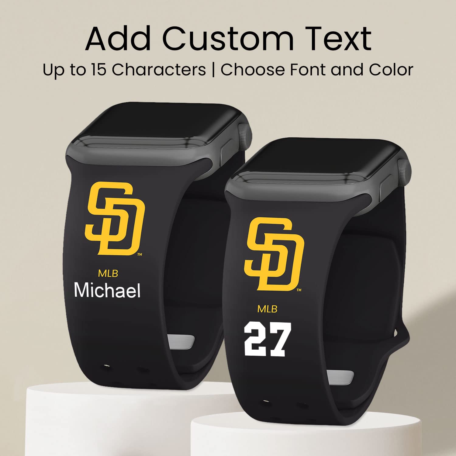 Game Time San Diego Padres HD Custom Name Watch Band Compatible with Apple Watch (42/44/45mm Long Black)