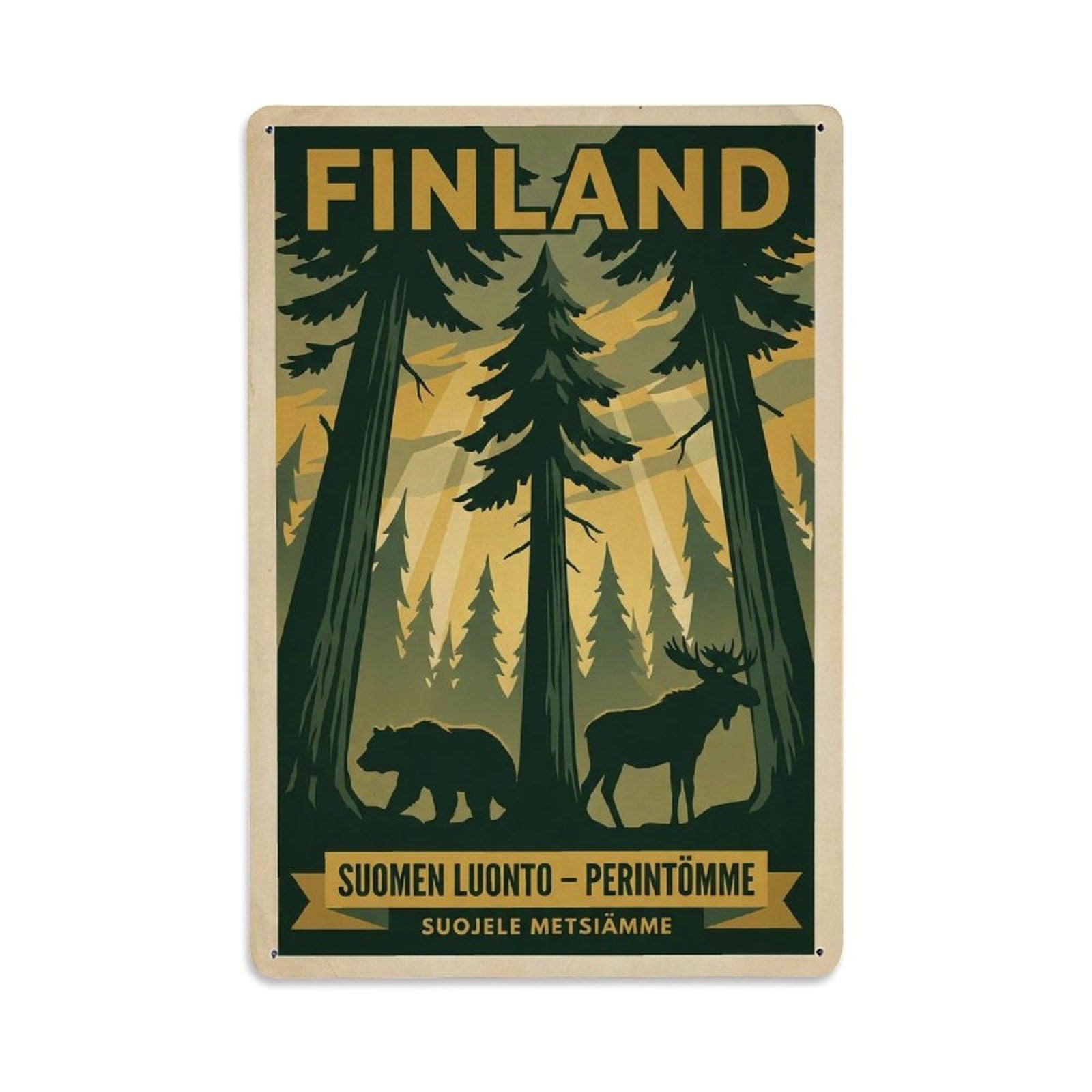 Olhnbad Style Finland Pine Forest Conservation Nordic Travel Metal Tin Sign
