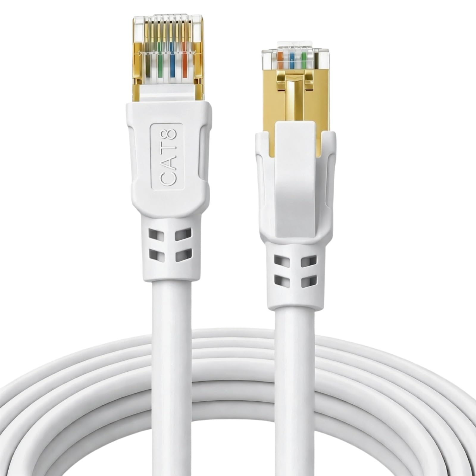 DDMALL Câble Ethernet CAT 8 25M, Super rapide 40Gbps 2000MHz, F/FTP Résistant Internet Réseau LAN Câble avec RJ45 plaqué or pour modems, routeurs, jeux, TV, PC (25M, Blanc)