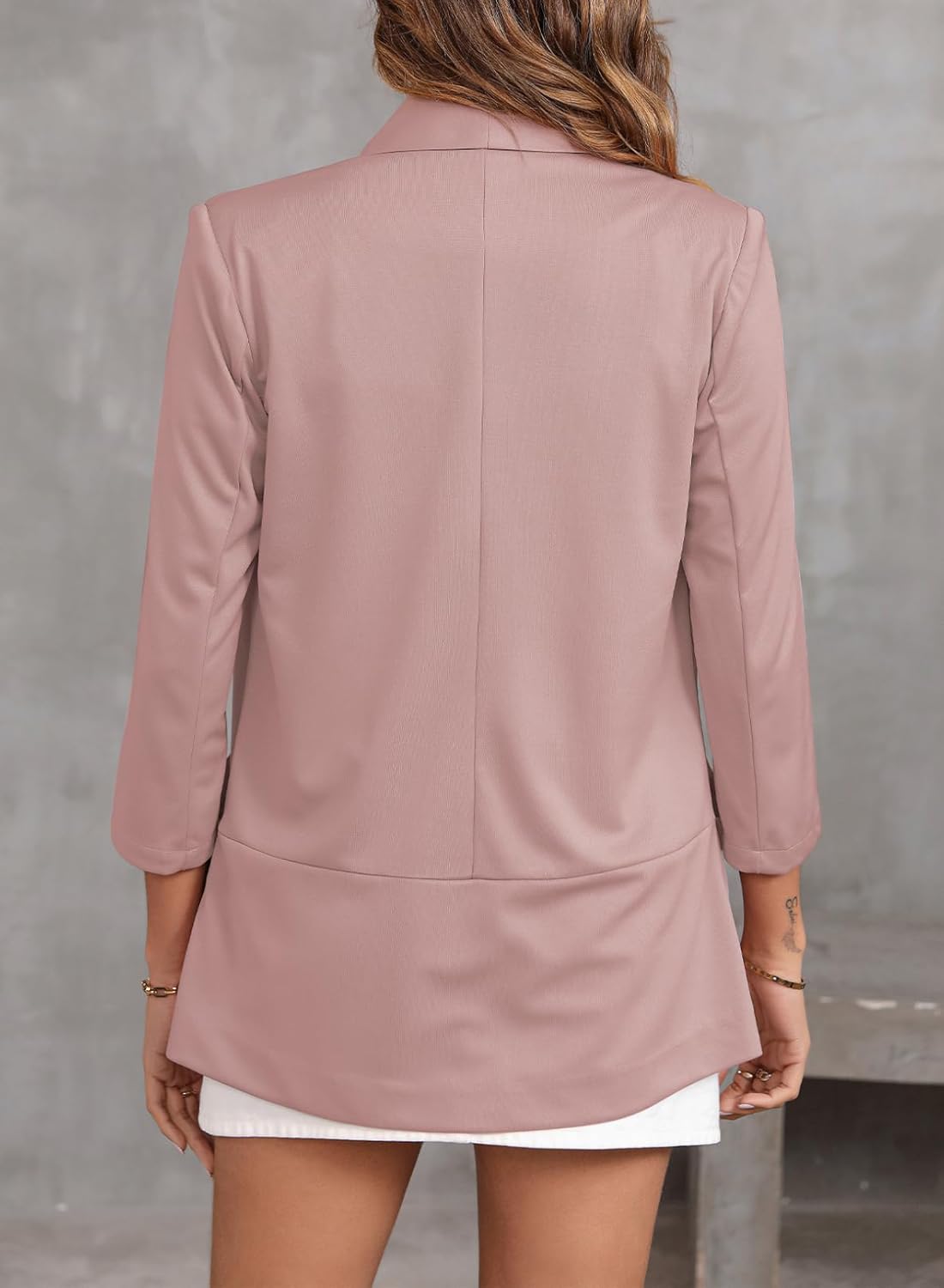 Happy Sailed Blazer Jackets for Women Open Front 3/4 Sleeve Work Office Suits Spring Summer Fashion 2025 Pink Small - Image 4