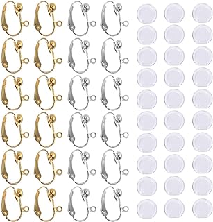 24 Pcs Earring Converter Clip-on & 30 Pcs Silicone Earring Pads, with Easy Open Loop, SENHAI 12 Pairs Silver & Gold Plated DIY Earring Jewelry Making Findings - Gold & Silver Color