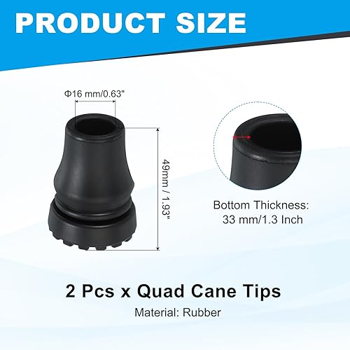 Miniatura 2 de PATIKIL Puntas de bastón cuádruple de 58 pulgadas, 2 piezas de goma antideslizante, accesorios de repuesto para bastón de pie, para mujeres, hombres