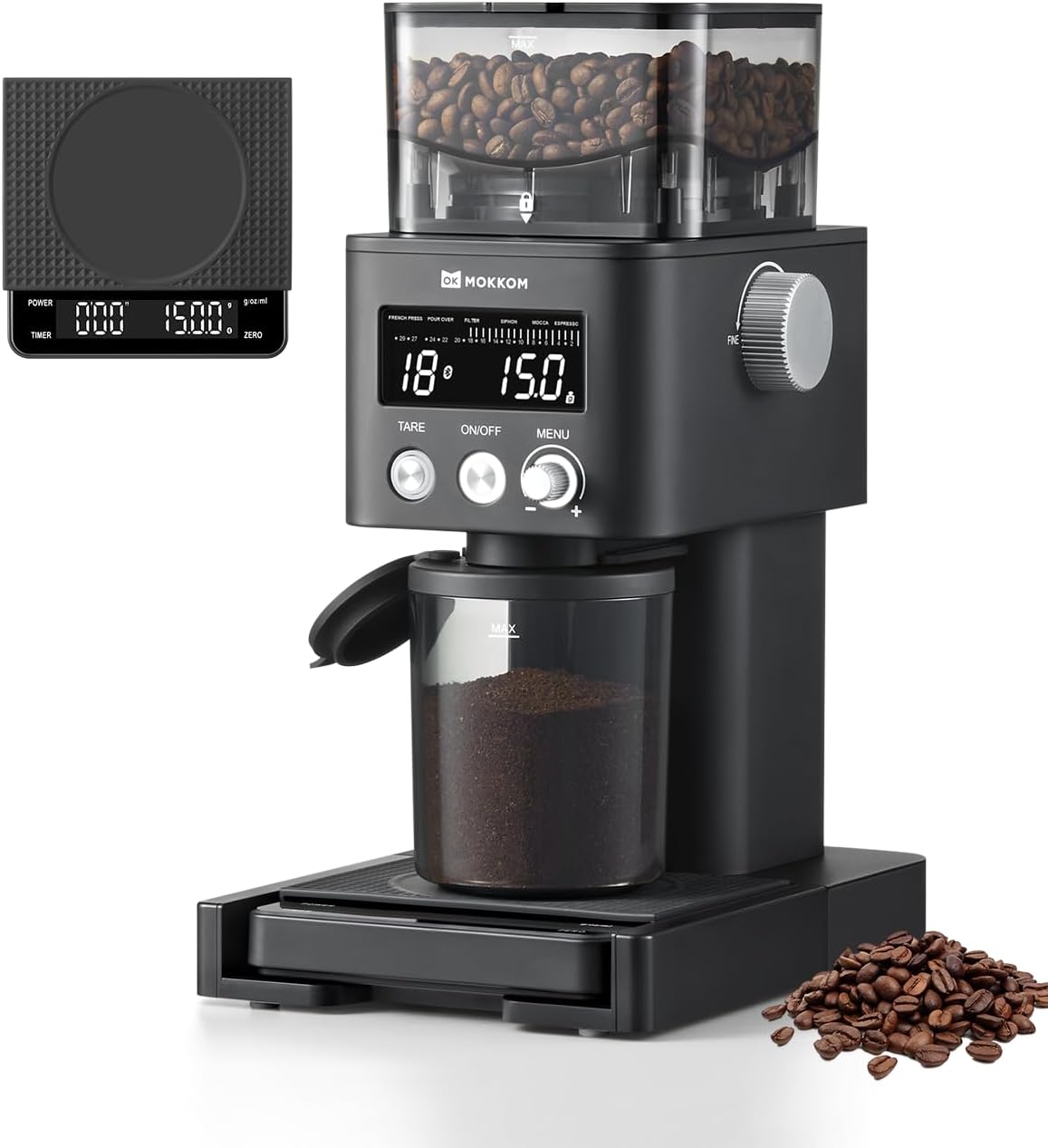 MOKKOM Coffee Grinder with Removable Coffee Scale