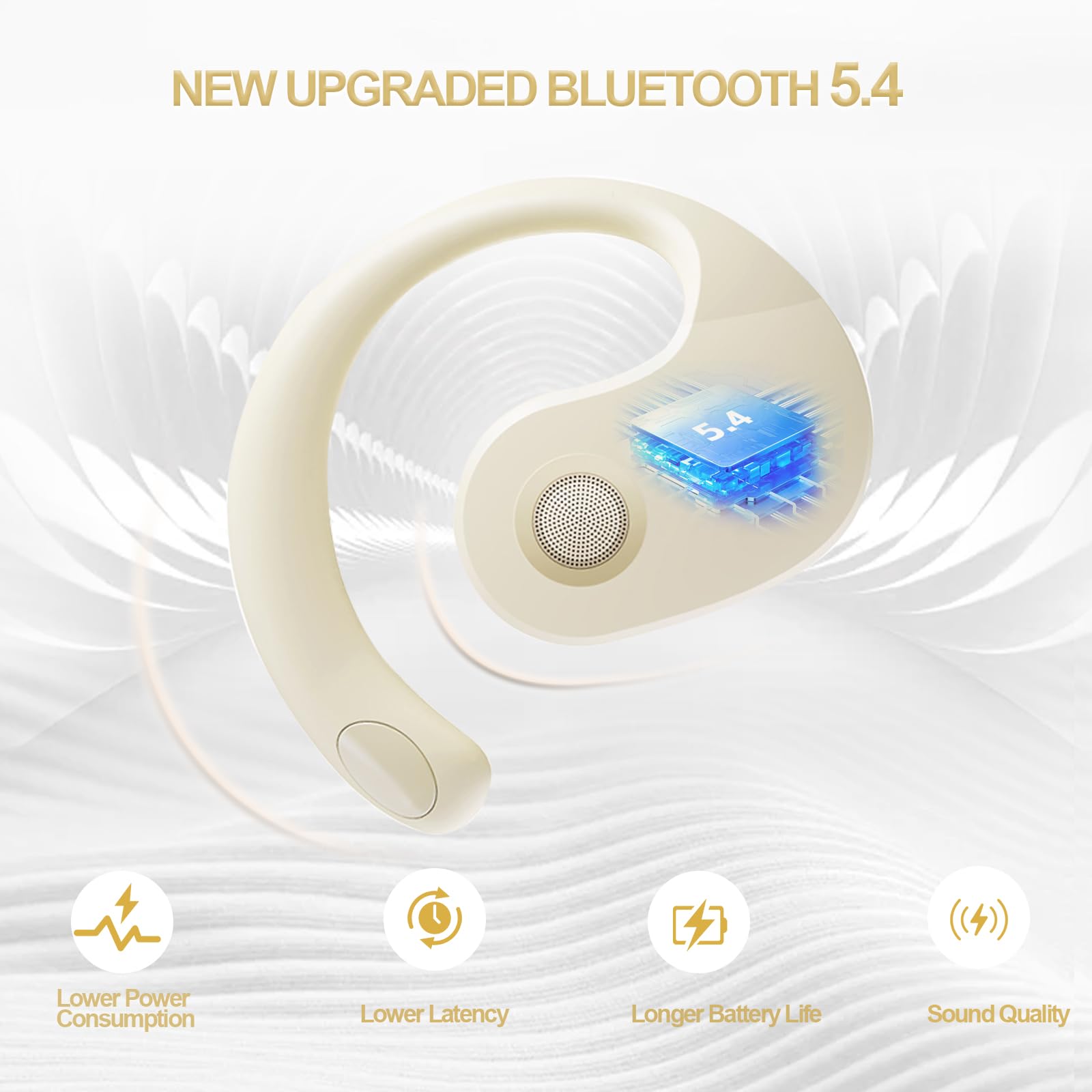 OWS - Cuffie a orecchio aperto, wireless, Bluetooth 5.4, da appendere, con ganci per le orecchie e microfono, impermeabili IPX5, gamma 48H, per sport, corsa, allenamento, guida (kaki)