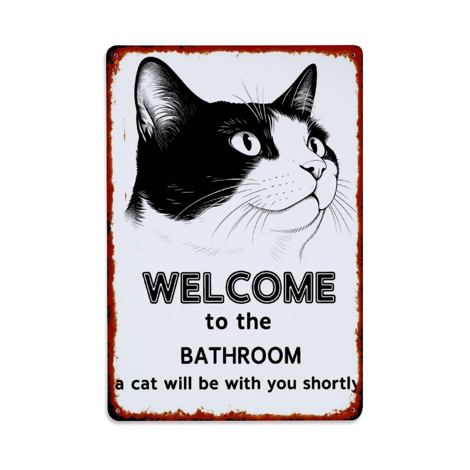Cat Face Welcome Sign Bathroom Tin Sign Vintage Metal Poster, Home Bar Garage Man Cave Cafe Indoor & Outdoor Wall Decoration 8x12Inches