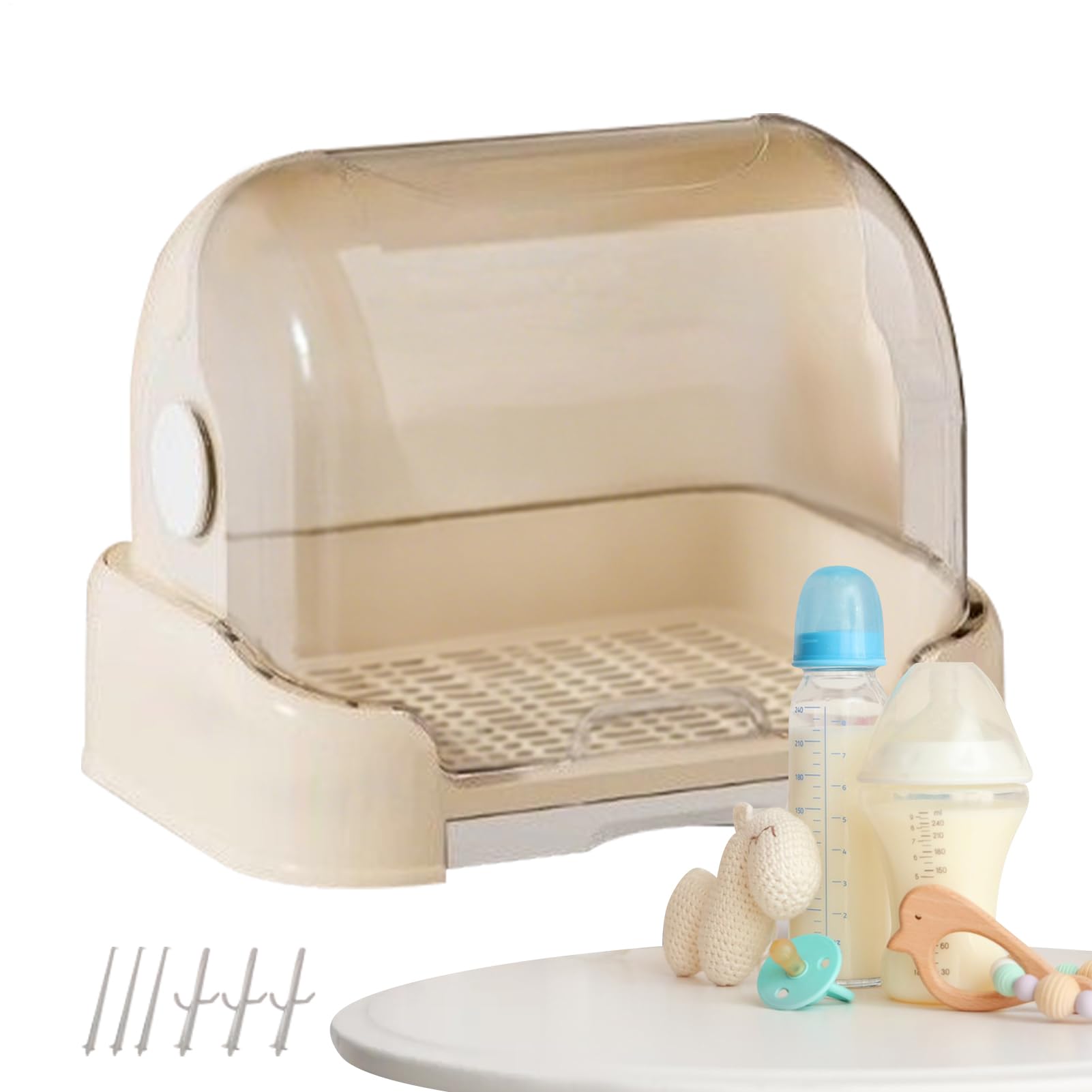 Organizer na butelkę: osłona rusztu do suszenia do przedszkola i przedszkola zdejmowany z funkcją przechowywania, pojemnik na smoczki dla małych dzieci, przezroczysty