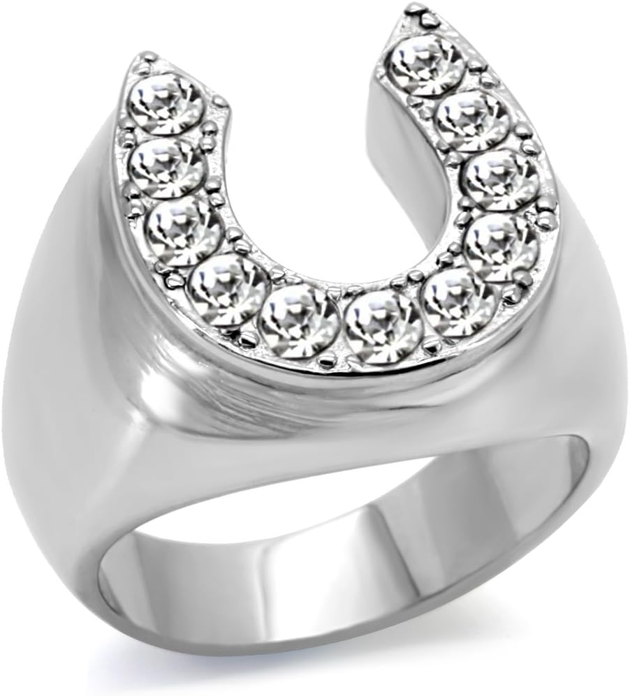 Men's CZ Clear Stone Horseshoe Horse Equestrian Novelty Fashion Statement Ring