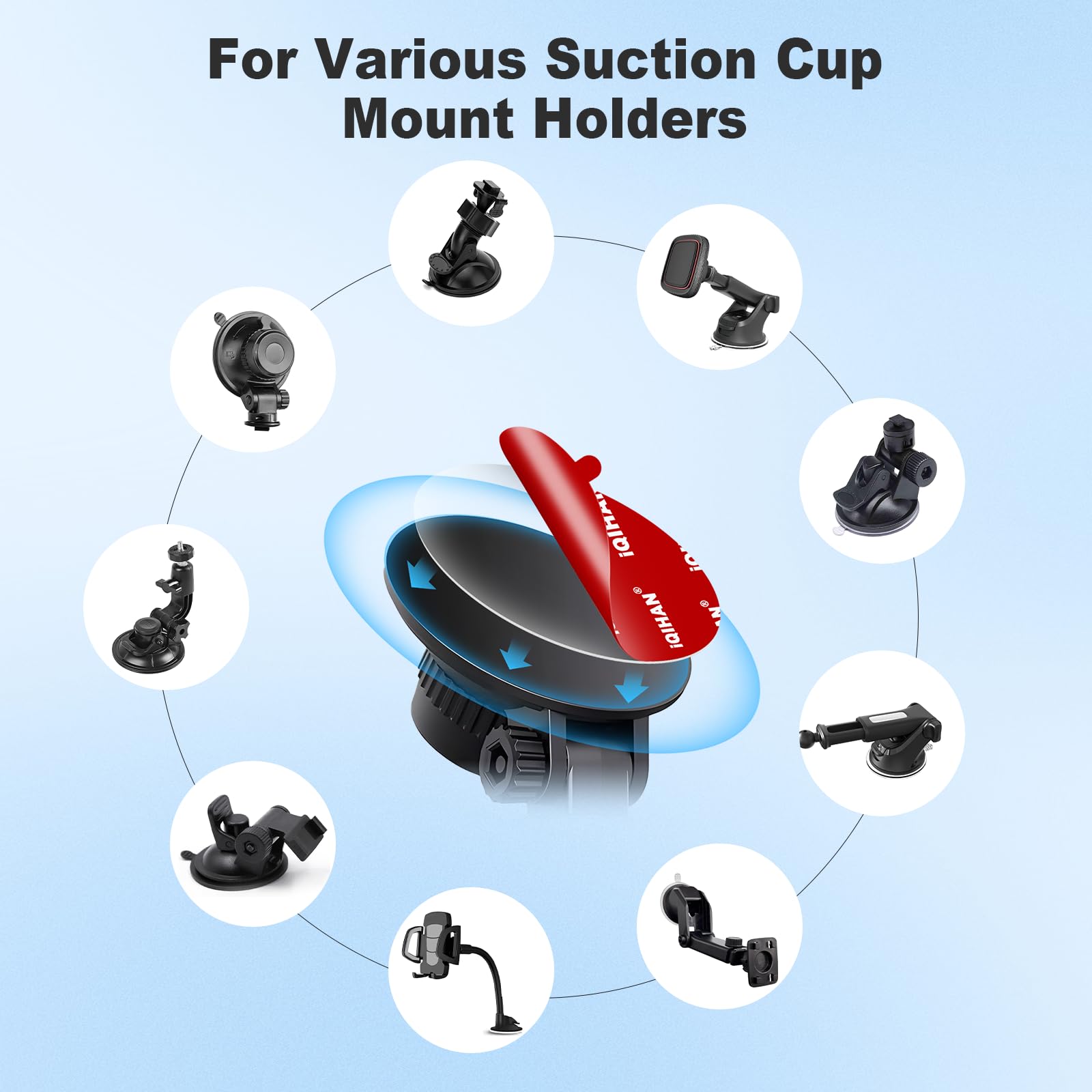 5pcs Sticky Adhesive Pads for Car Phone Mount, 70mm/ 2.76" Double-Sided Heavy Duty Sticker Gel Mounting Tapes Replacement Kit for Suction Cup Dashboard Cell Phone Holder Windshield Dash Cam GPS Base