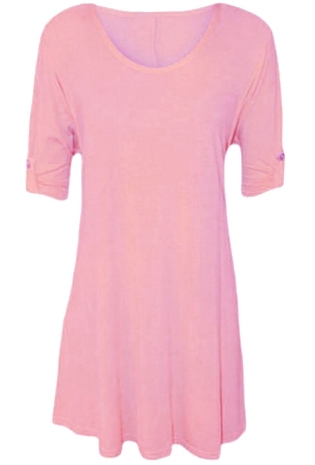 Wearall Women's Pink Plus Size Scoop Neck Short Sleeve Flared Long Plain Top - 22/24