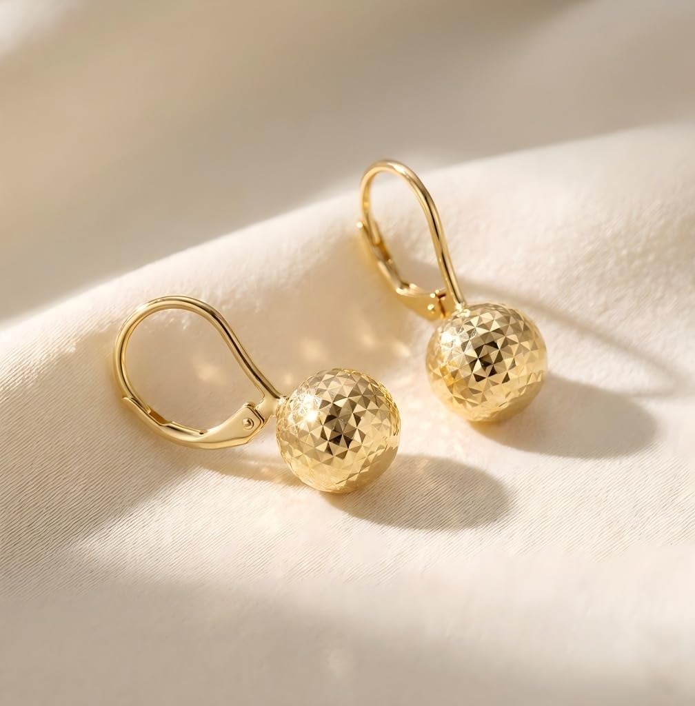 Gold Earrings for Women 14K Gold Hoop Earrings for Women Leverback Ball Dangle Drop Earring for Womens Chic Bold Sphere Dainty Womens Hoop Leverback Earring 23mm - Image 6