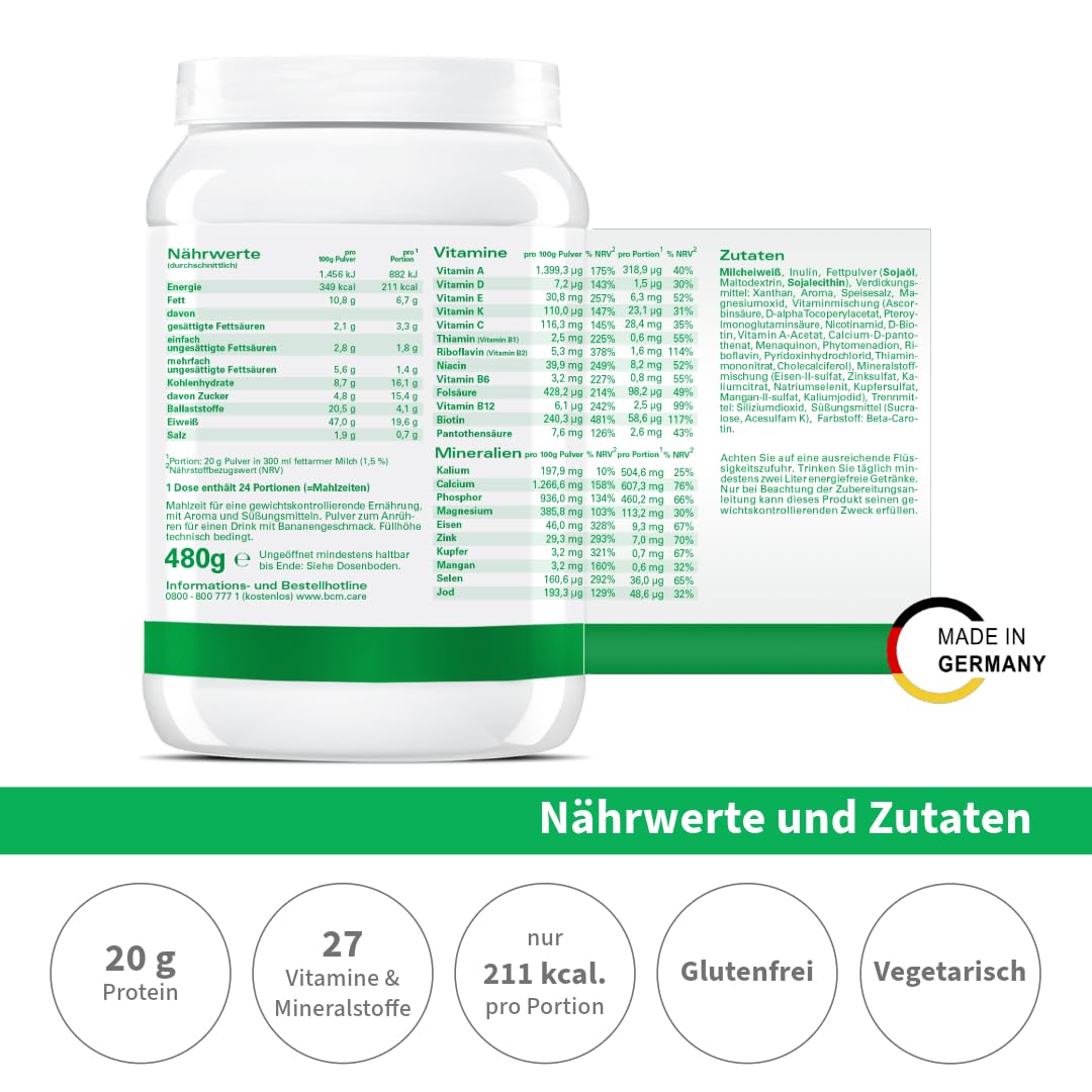 BCM Modicur Basis Banane-Joghurt 1 Dose à 480g (24 Portionen/Eiweißshake/BCM BodyCellMass)