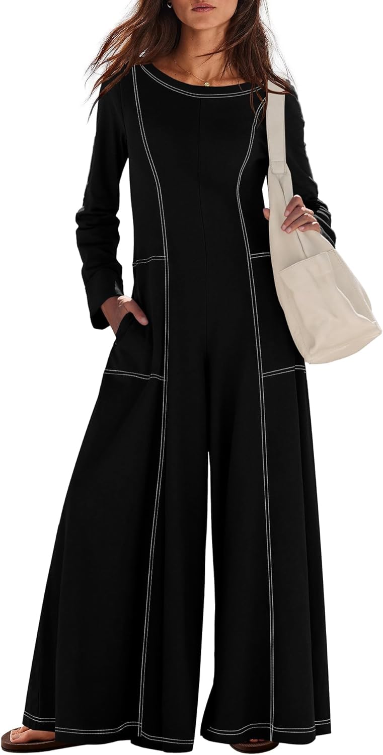 FASHIONSPARK Womens Long Sleeve Jumpsuit Wide Leg Dressy Casual One Piece Outfit Oversized Long Romper with Pockets - Image 2