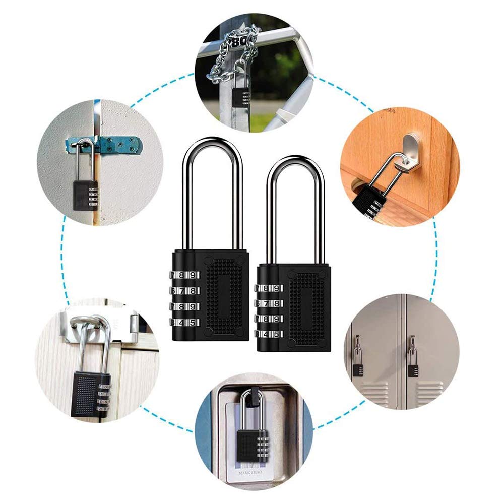 candado código de bloqueo candado Candado, candado con código, candados for equipaje, seguridad, paquete de 2 candados con grillete largo, candado con combinación de 4 dígitos, candado con combinación