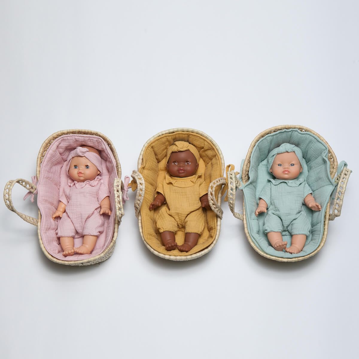 WOOKIDS Capazo de Mimbre para muñecas Bobble Rosa