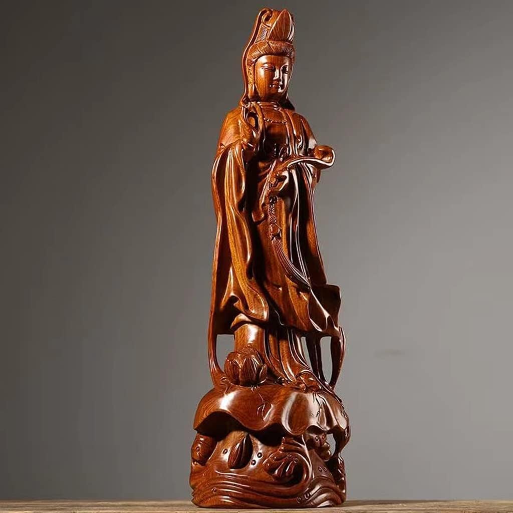 観世音菩薩像 聖観音 黄花梨 花梨木 高級天然カリン材 木製彫刻 如意