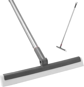 Premium Dual-Blade Floor & Window Foam Squeegee 13.75 Inches with Stainless Steel Handle Extendable up to 56 Inches for Smooth Surfaces