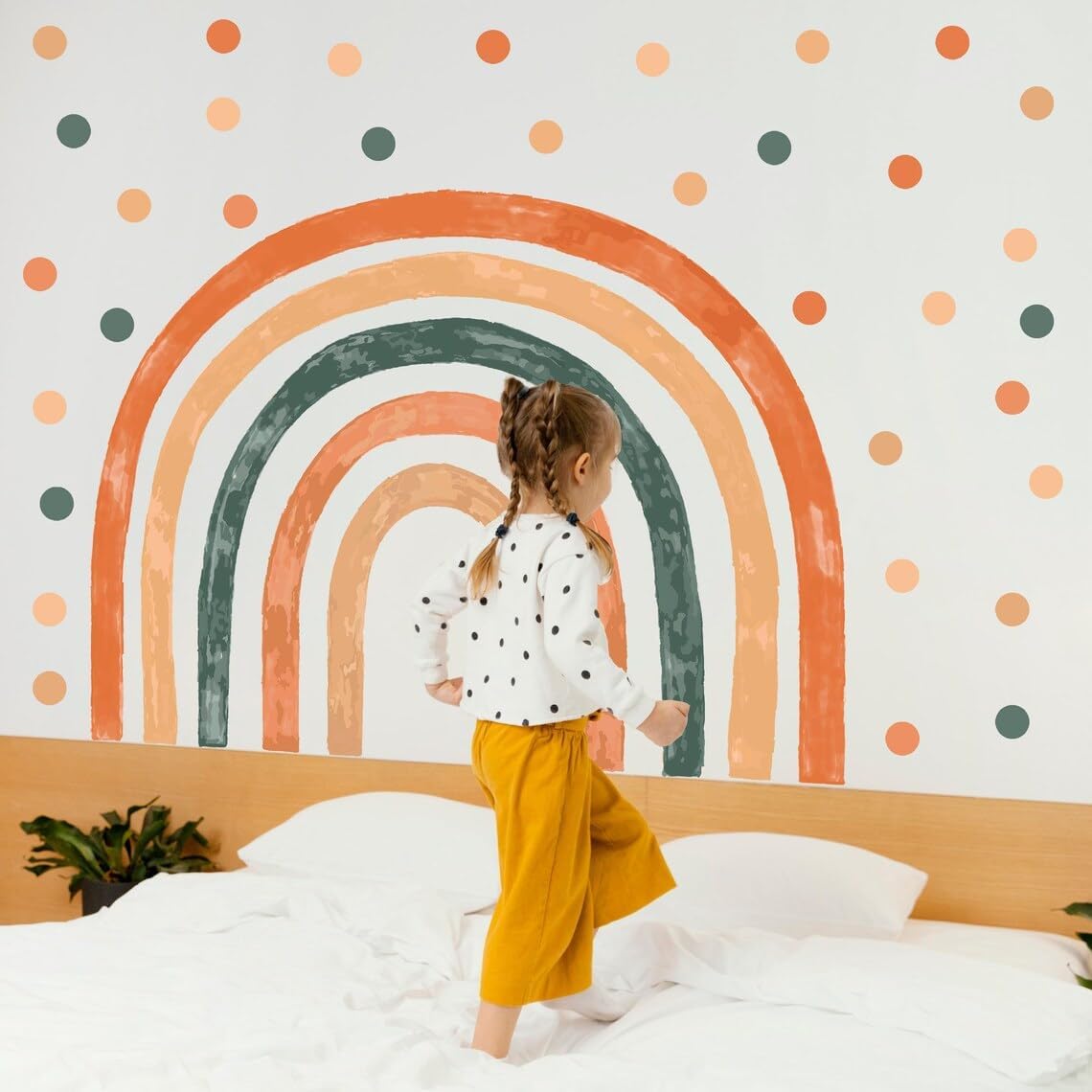 Boho Rainbow Arch Wall Decal for Nursery - Colorful Rainbow with Polka Dots - Play Area and Photo Zone Wall Stickers - Rainbow Birthday Decorations for Kids Room and Playroom Decor (Combo)