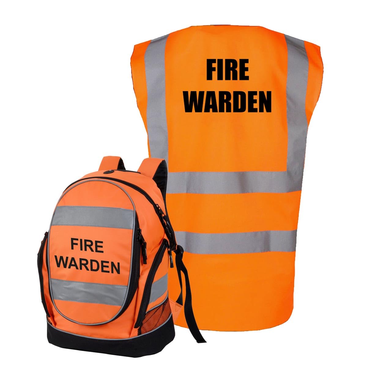 Workwear World Unisex Hi Vis Orange Printed High Visibility Fire Warden Kit - Printed Documents & Equipment Hi Vis Rucksack Backpack Bag With High Visibility Printed Vest (Hi Vis Orange)
