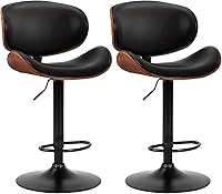 Dumos Swivel Adjustable Counter Height Bar Stools Set of 2, PU Leather Bentwood with Ergonomic Back & Footrest, Black Kitchen Island Chairs