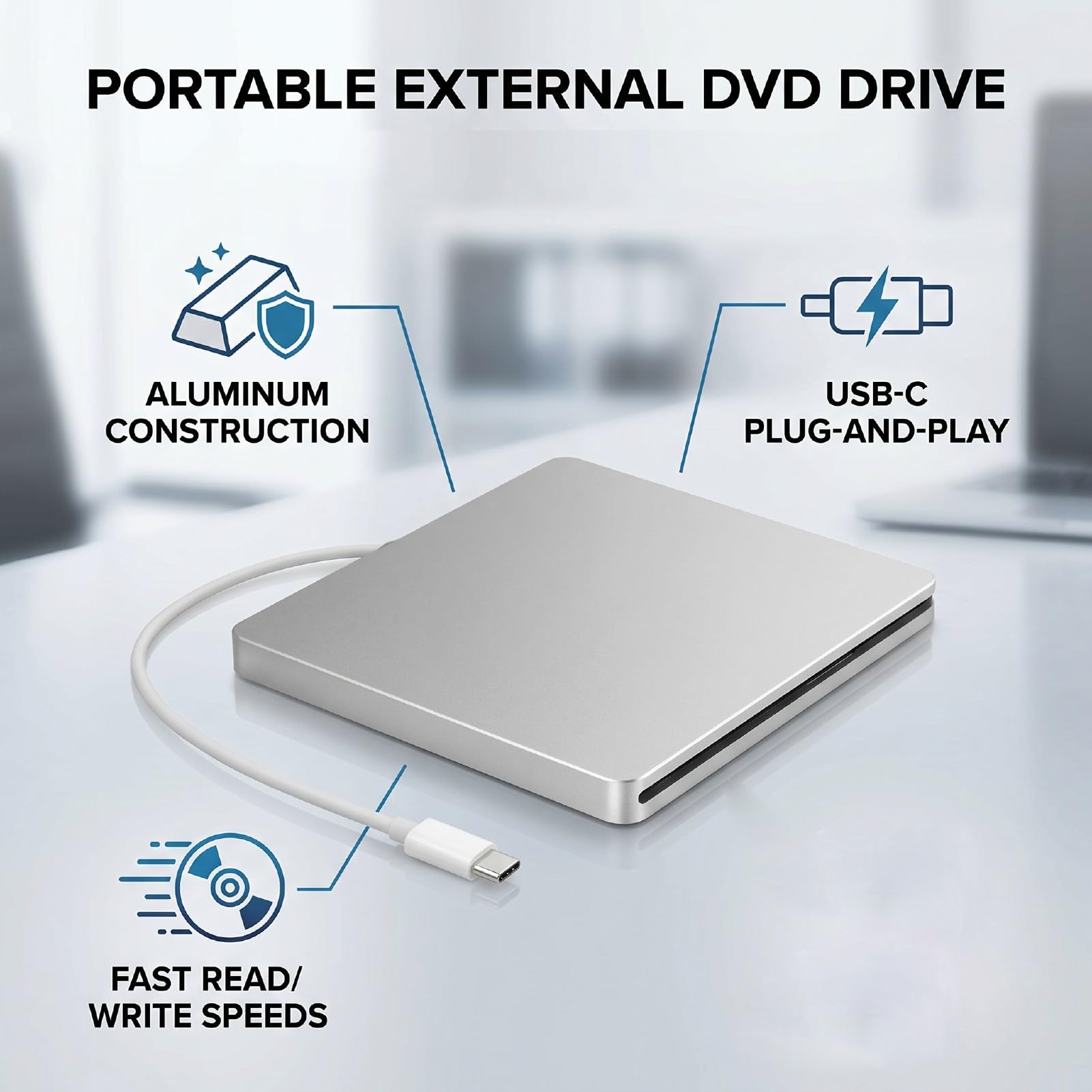 Masterizzatore DVD Esterno USB C, Unità Ottica Portatile in