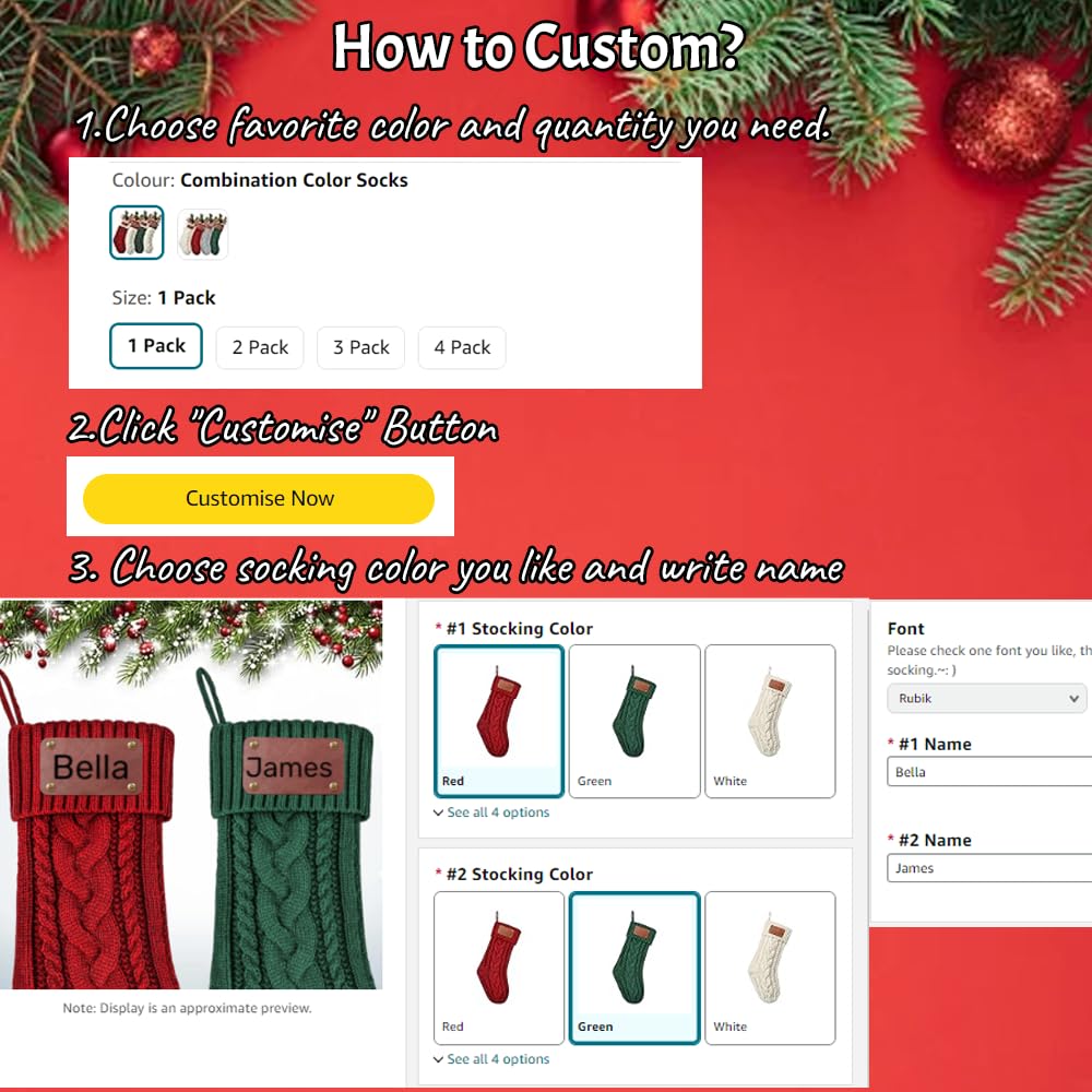 Calze Natale Personalizzate con Nome, Calze Natalizie da Appendere Decorazione Natale per Camino Albero di Natale, Idea Regalo Calza Befana Natale per Famiglia, Amici, Bambini