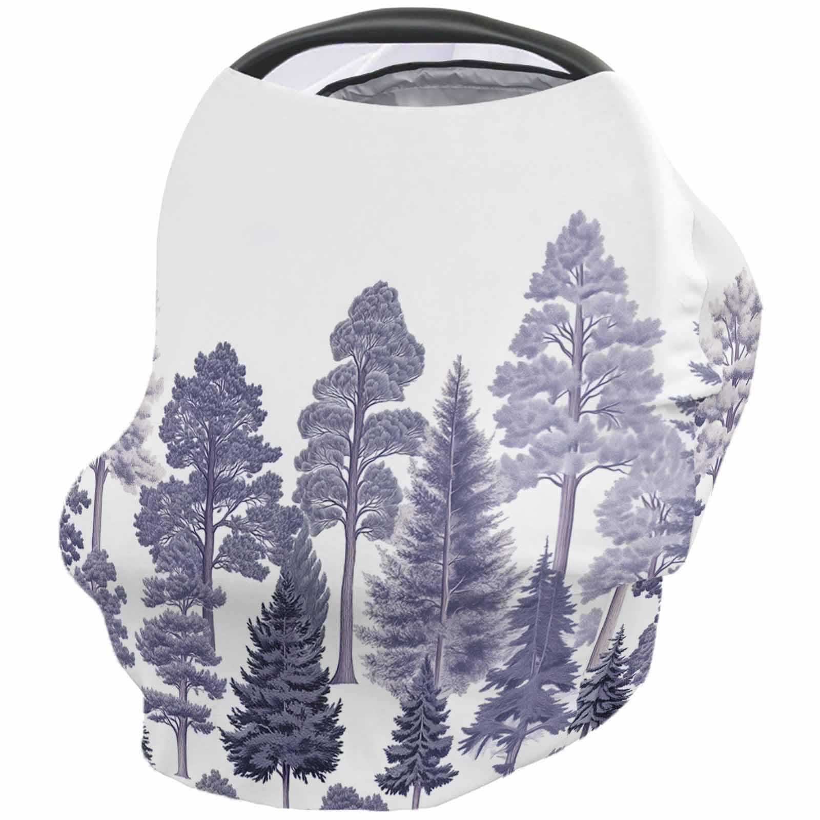 Nursing Cover for Breastfeeding Scarf, Mist Blue Various Trees Hand Drawn Baby Car Covers Super Soft Multi Use for Canopy Shopping Cart Cover Blanket Stroller Cover