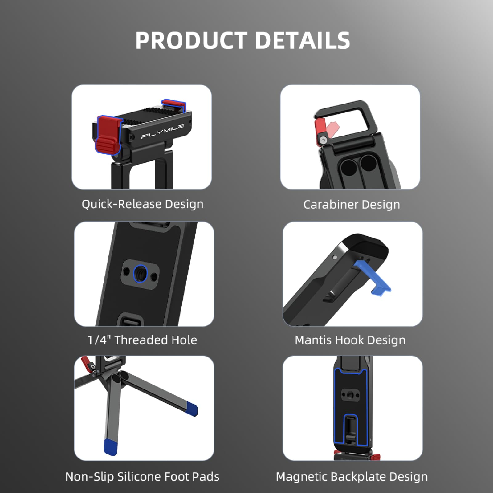 Magnetyczny klips montażowy z hakiem wspinaczkowym do aparatu DJI Osmo Action 5 Pro/4/3 Statyw szybkiego zwalniania, wielofunkcyjny uchwyt przedłużający z gwintem śrubowym 10 cm i mocowaniem