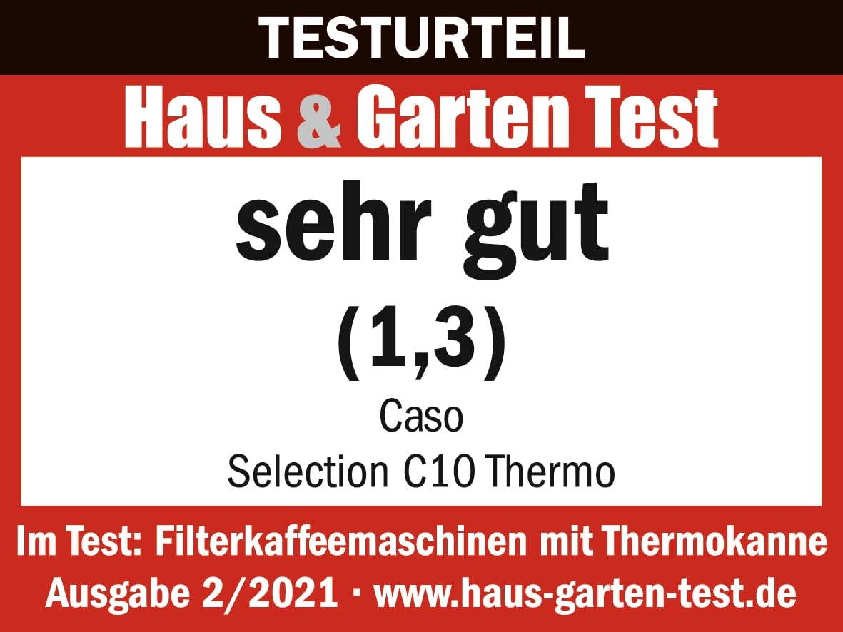 Caso Selection C10 - Kaffeemaschine mit 1,2 L Thermoskanne, Edelstahl | Testurteil Sehr Gut, Timer, mit Permanentfilter für 10 Tassen, Schwarz
