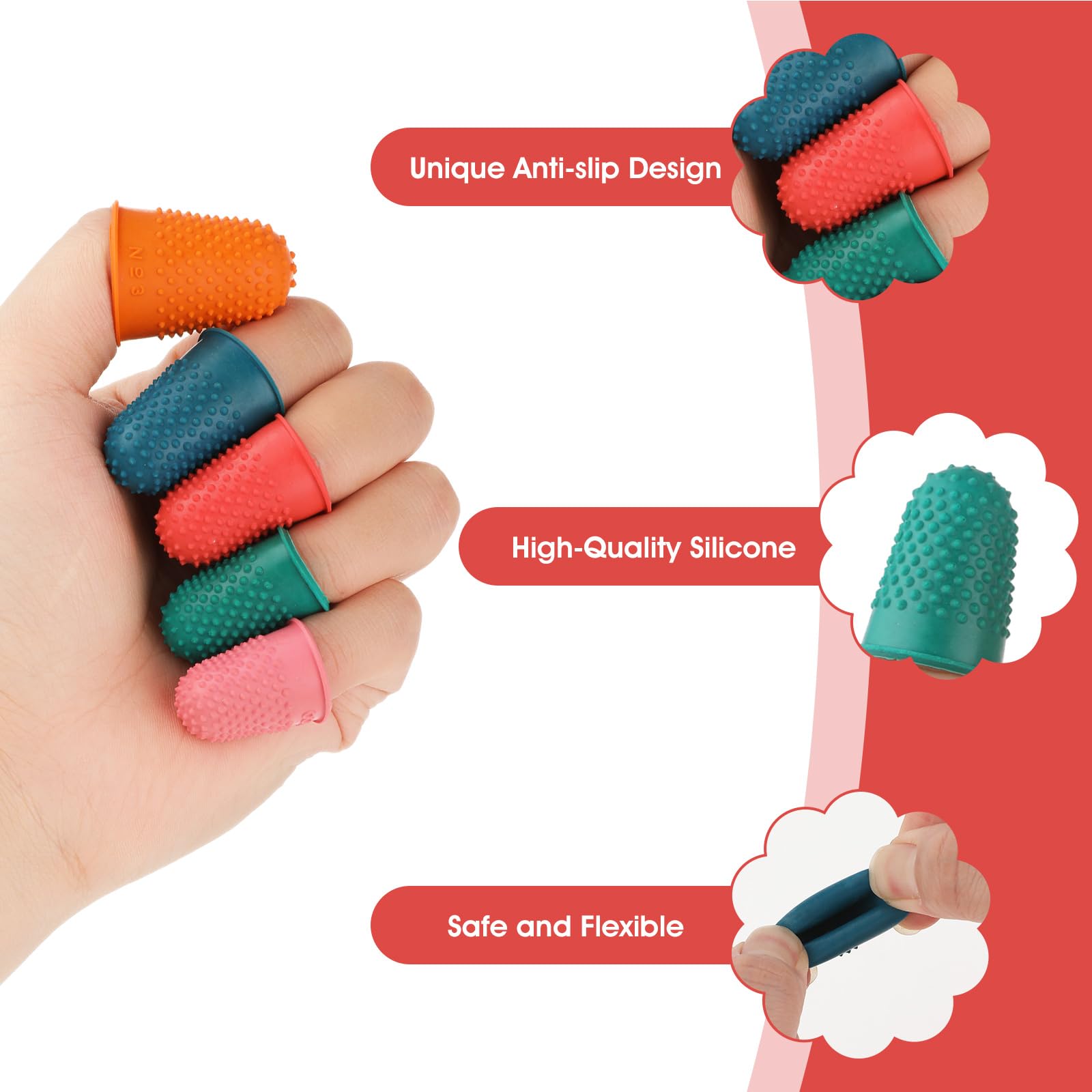 Pointes en Caoutchouc pour Doigts, 15 Pièces de Protège-Doigts en Silicone, Manchons de Protection pour Aiguilles en Forme de Poche pour le Bout des Doigts et du Pouce, Coussins pour Colle