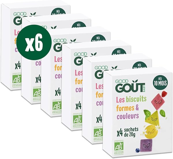 GOOD GOÛT - Les Biscuits Formes Et Couleurs - Biscuits Bébé - Dès 10 mois - Sans Huile De Palme - 35% Moins Sucrés - Couleurs 100% Naturelles - 4 sachets - Lot de 6 - 1