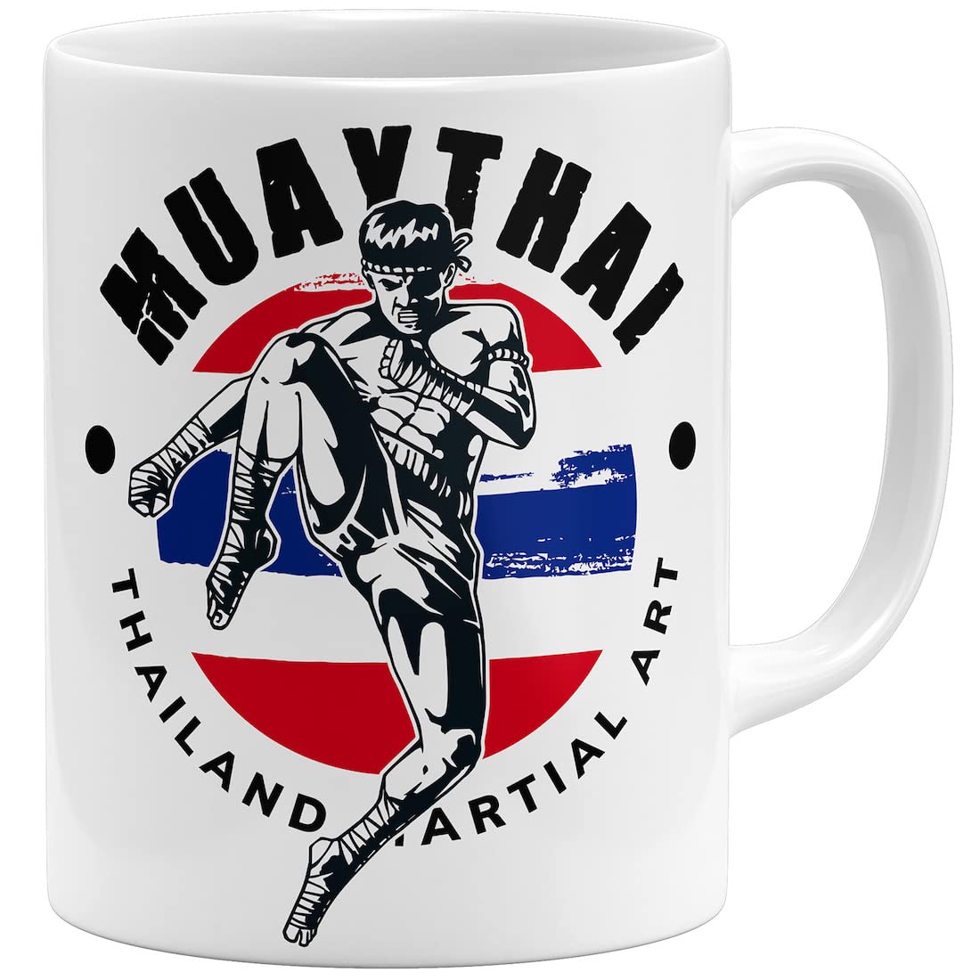 OM3® Muay-Thai Fighter Cup Tailand Martial Arts Fight Boxing Club Ceramic Mug 11 oz 325 ml Printed on Both Sides White