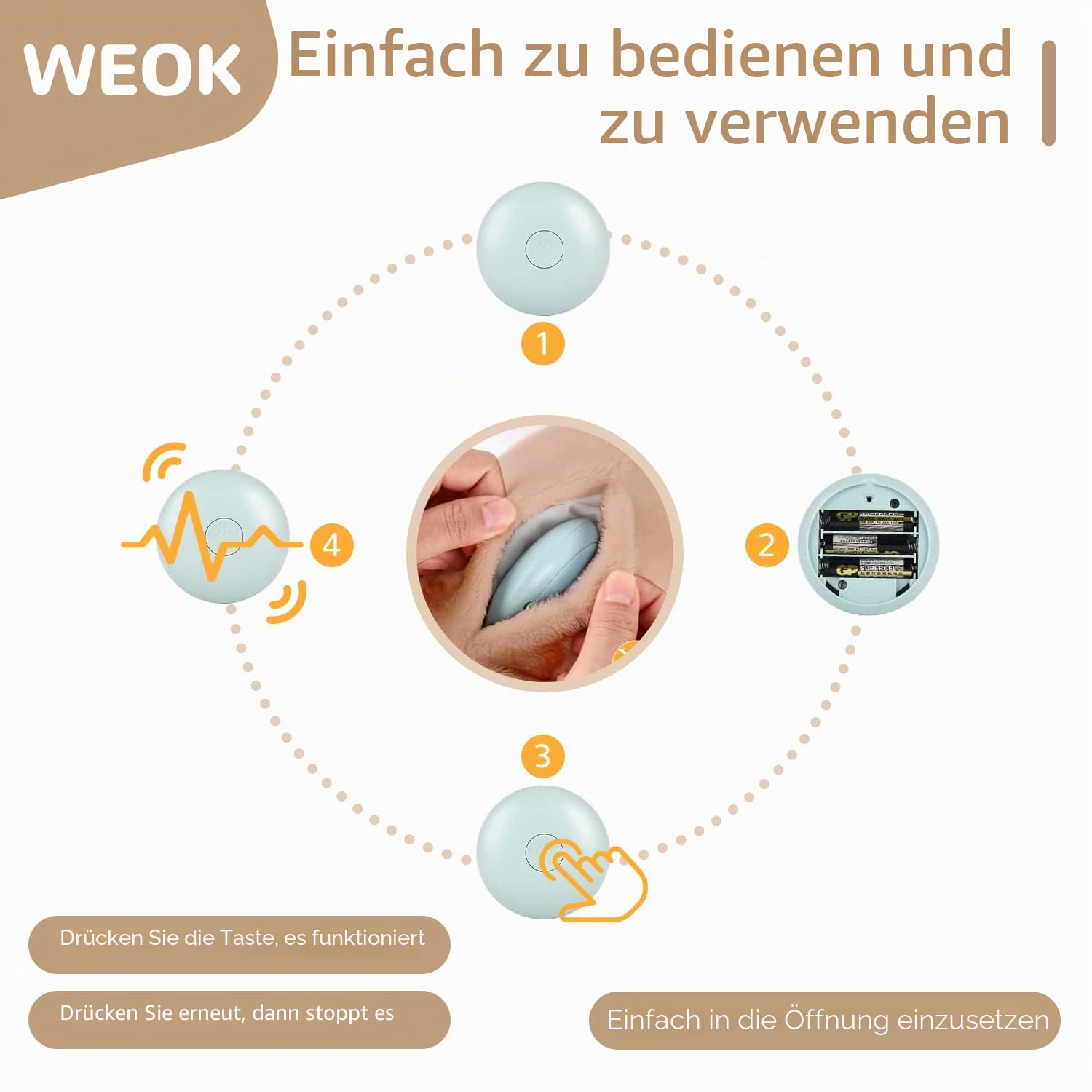 WEOK Heartbeat Welpe Plüsch Hundespielzeug, Welpe Herzschlag Stofftier für Hunde Angst Linderung Verhalten Hilfe Spielzeug (Brown +Big)
