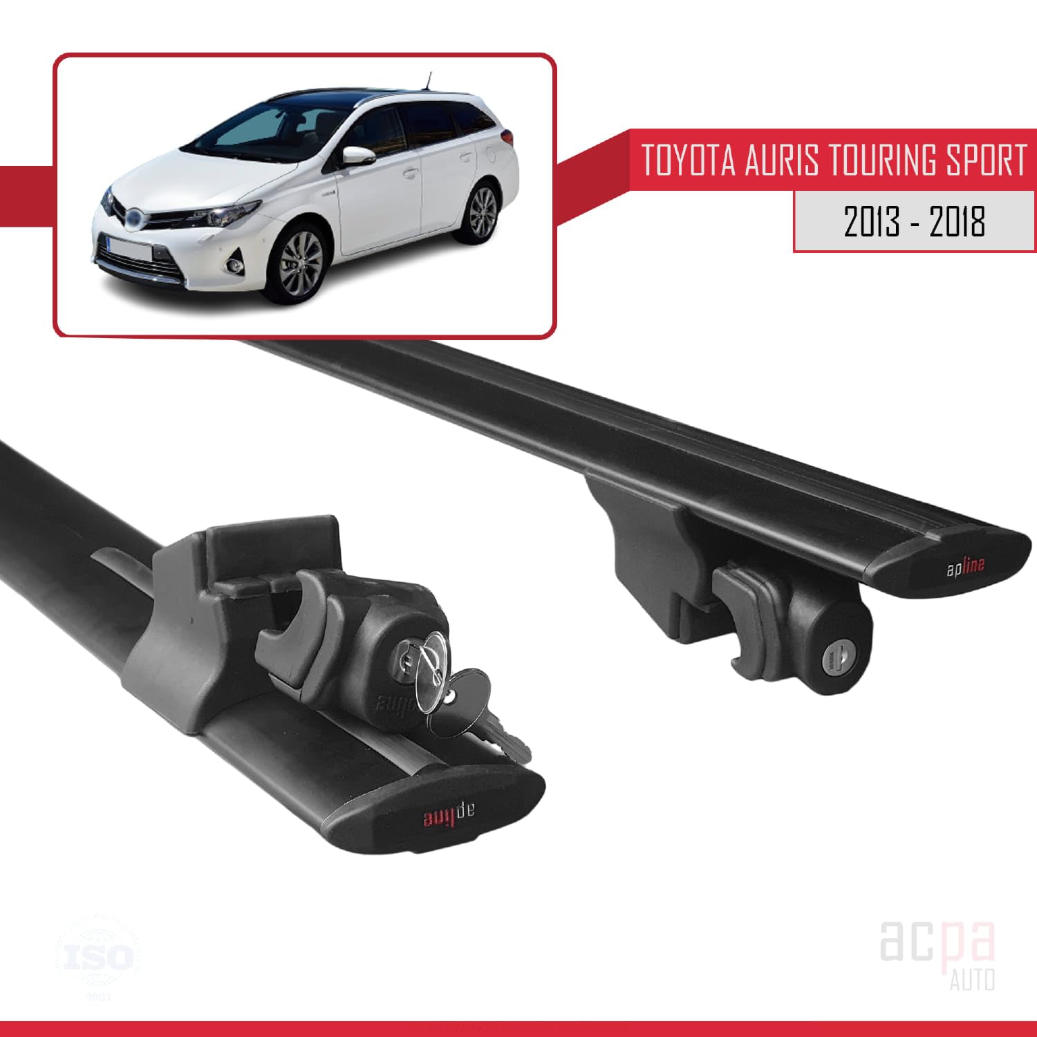 Compatible con Toyota Auris Touring Sport 2013-2023 Baca Hook portaequipajes con llave de aluminio negro
