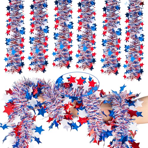 59.06FT 9Pcs 4th/Fourth of July Tinsel Garland Decorations - Memorial Red White and Blue Patriotic Independence Day Fringe Decor Party Supplies