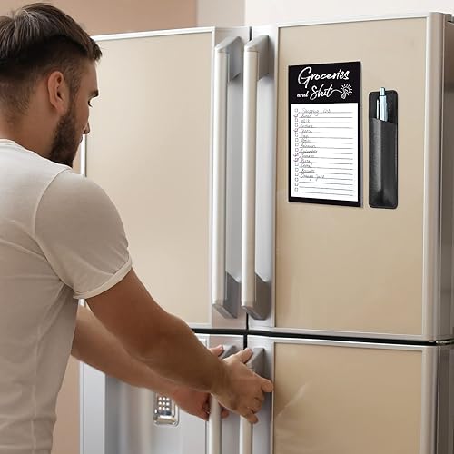 Miniatura 5 de Bloc de notas para lista de comestibles, divertido bloc de notas magnético para refrigerador con 1 soporte para bolígrafos, bolsa magnética de piel