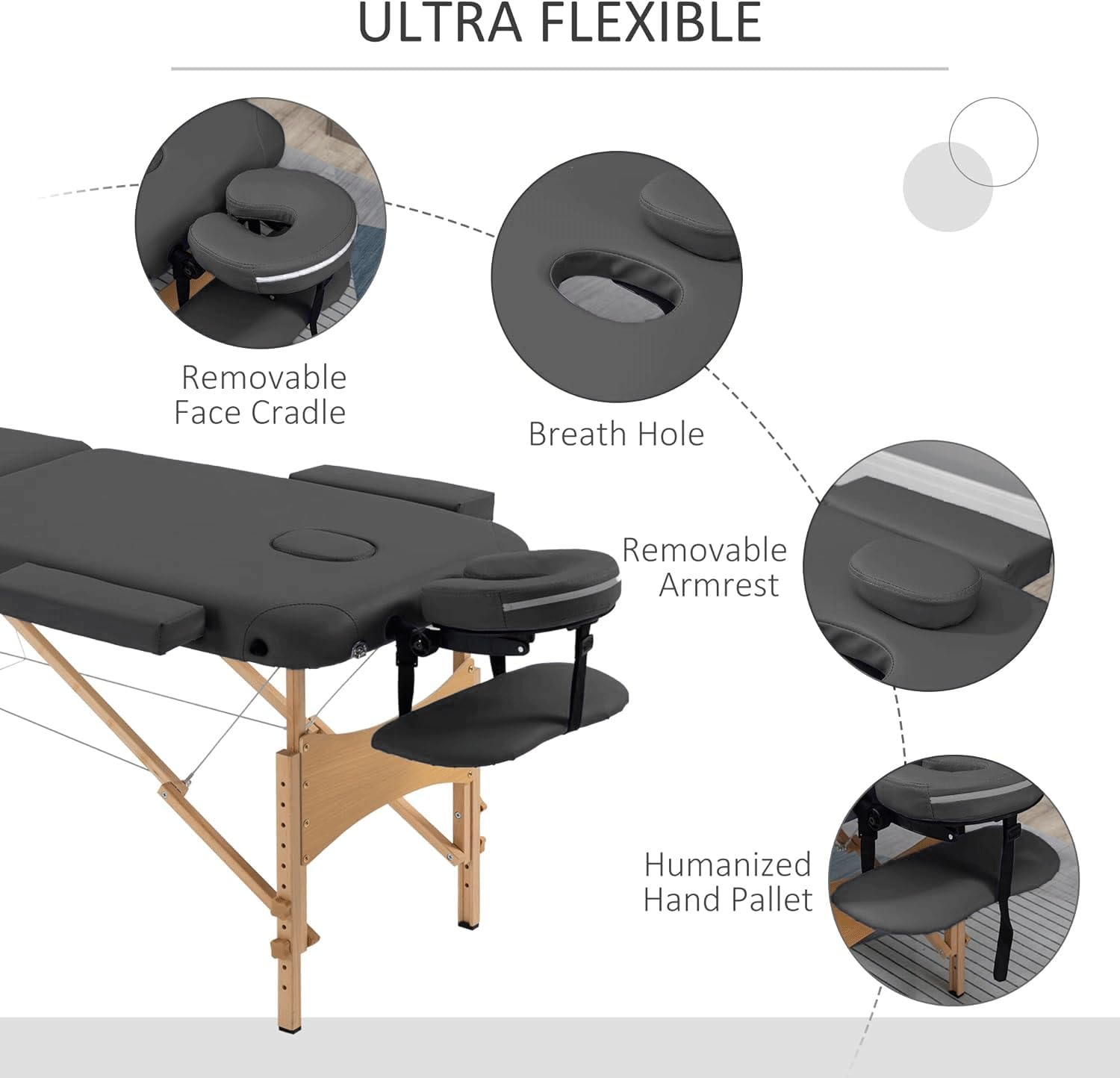 Lettino Da Massaggio Portatile - Lettino Estetico Pieghevole A 3 Sezioni Con Poggiatesta Regolabile, Braccioli E Borsa | Per Trattamenti Estetici, Tatuaggi E Terapia(Black,185 * 70 * 78cm)