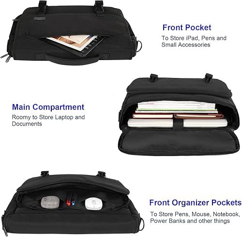 Miniatura 2 de Bolsa tipo mensajero para hombres y mujeres, maletín ligero para laptop de 17.3 pulgadas, resistente al agua, bolsa cruzada para universidad, bolsa