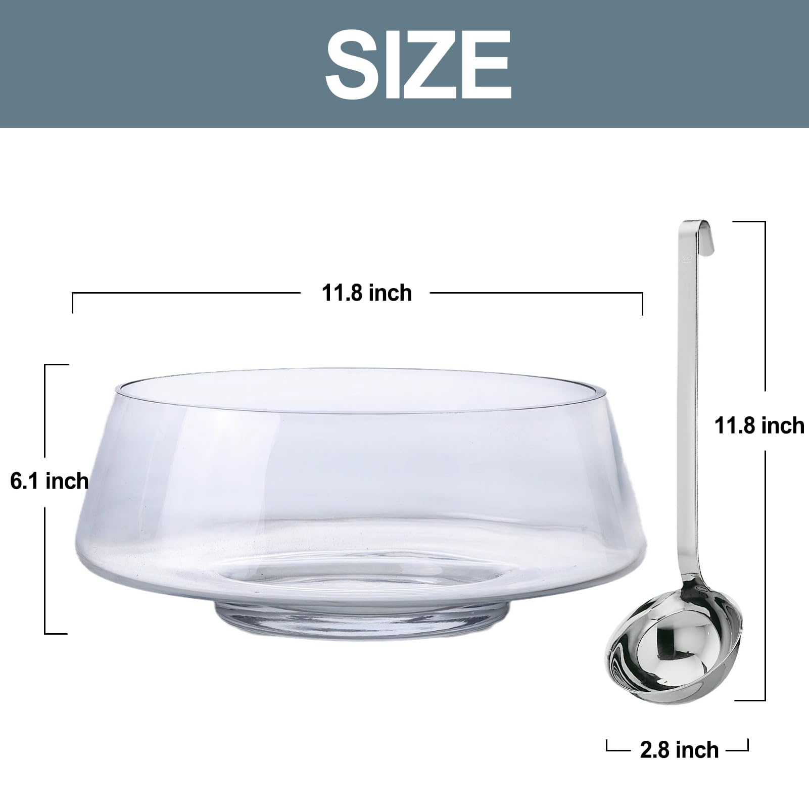 Elegant Glass Punch Bowl with Ladle - Party Centerpiece -4