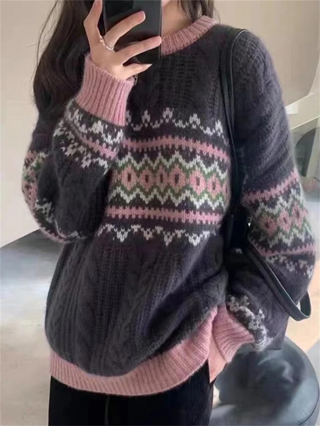 Jesienno-zimowy sweter vintage damskie topy z długim rękawem do swetrów z dzianiny