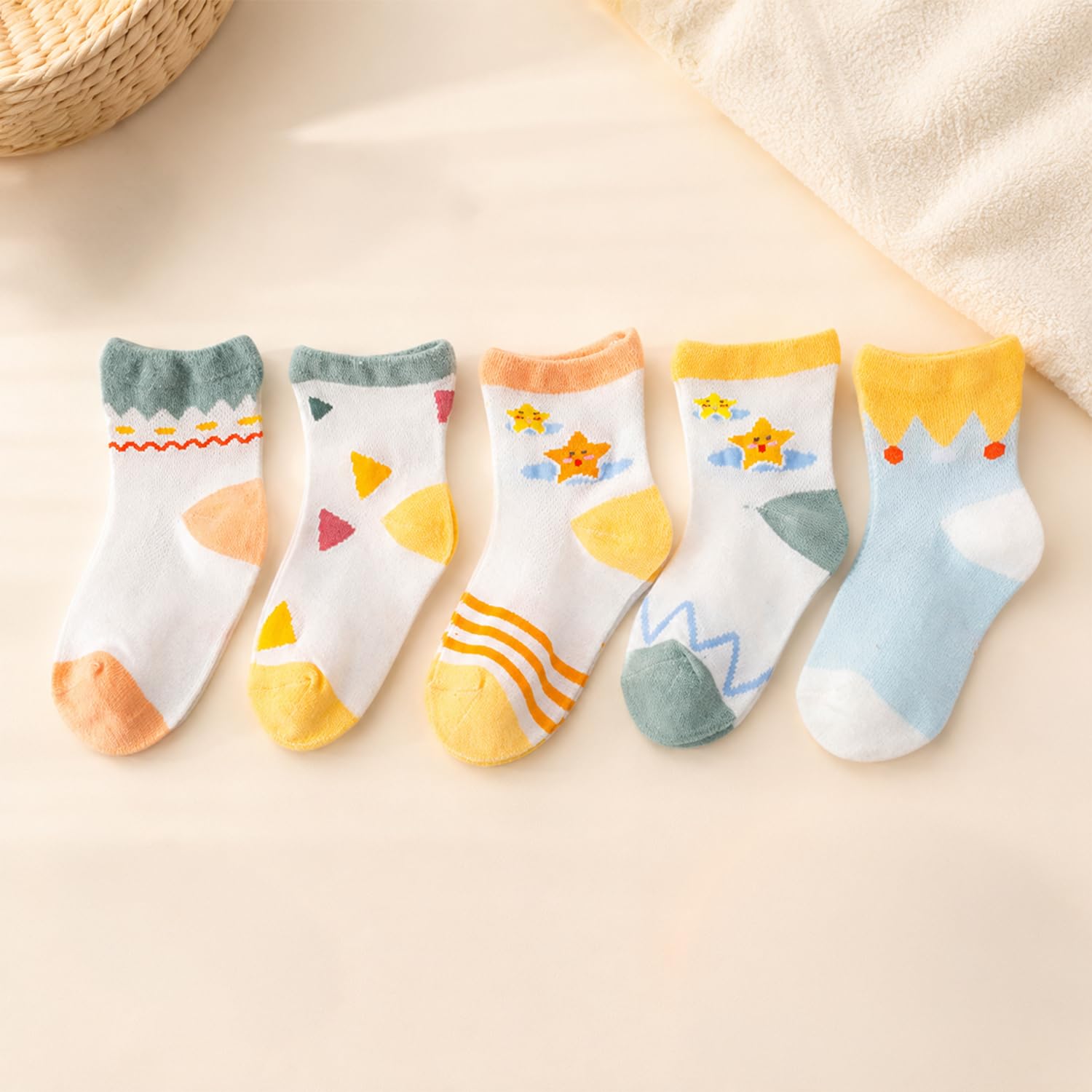 MOMISY 5 Pairs Kids Cotton Crew Socks Soft Breathable Athletic Knit Socks for Toddlers and Boys and girls (IN, Age, 6 Years, 8 Years, Nebula) 4