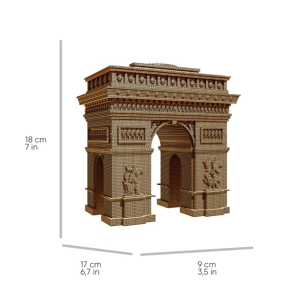 Arco de Triunfo Puzzle 3D de Cartón – Maqueta para Montar | 285 Piezas, 18 × 17 × 9 cm – Kit Escultura DIY para Pintar, Material Reciclado, Adolescentes y Adultos, Idea de Regalo